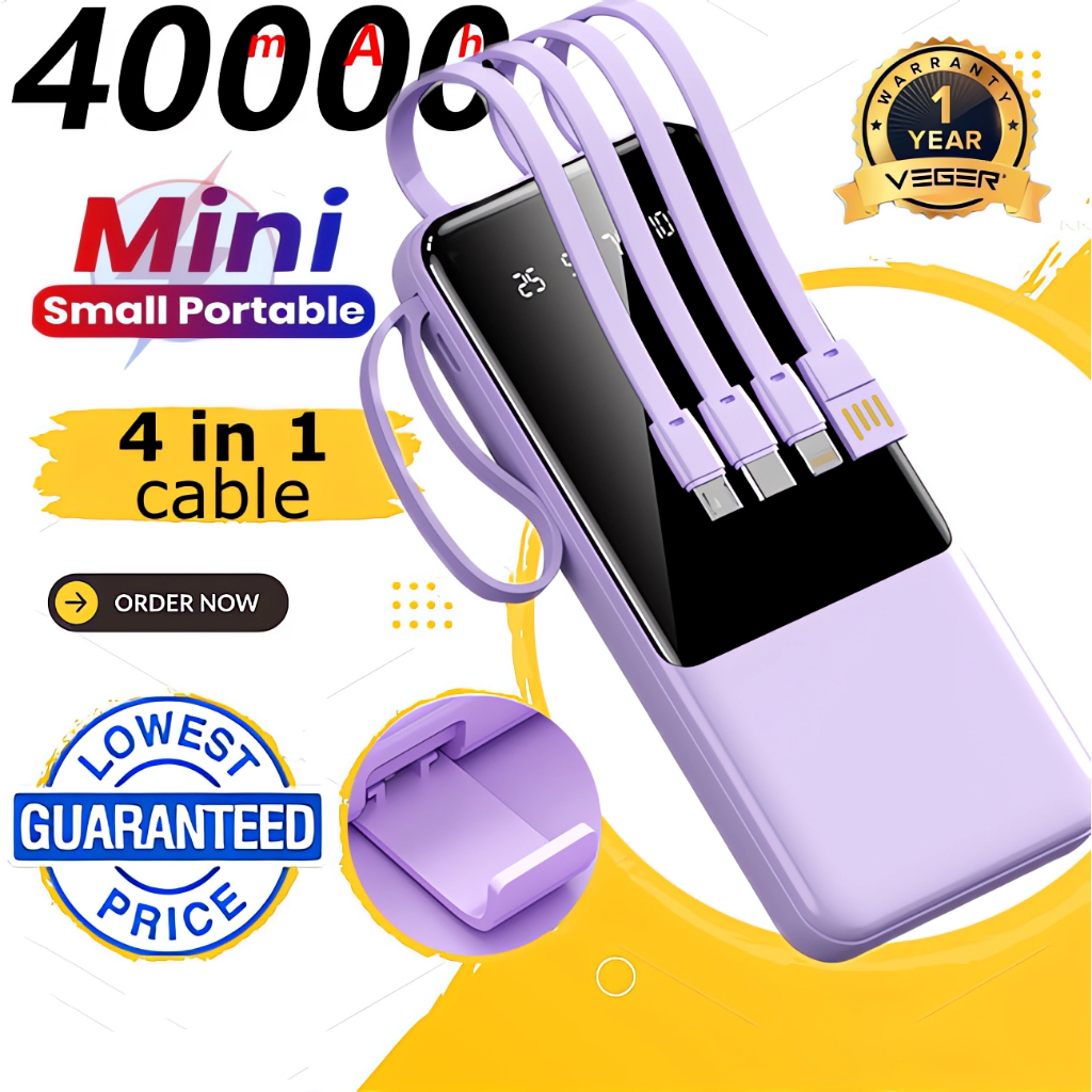 【SG】  40000mAh power bank 4 in 1 cable Mini powerbank fast charging With Type c Portable charger