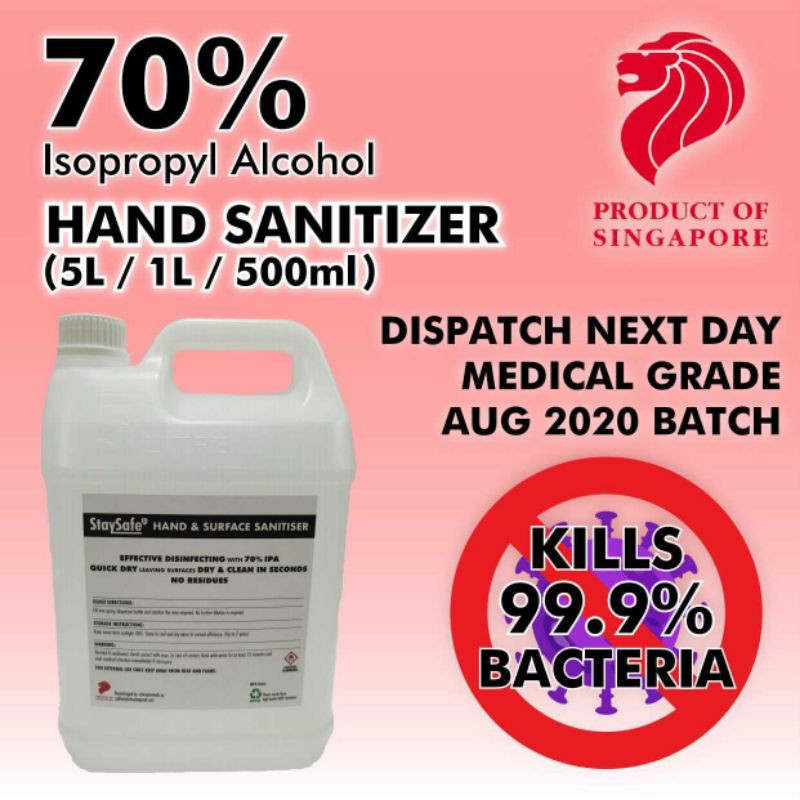 Sanitizer / Surface Disinfectant 70  Isopropyl Alcohol Based (Hospital grade) 5L 1L 500ML
