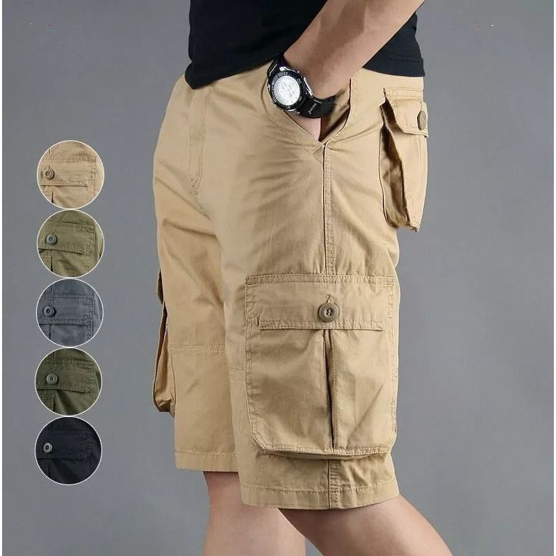 Short Pants CARGO Short Pants Multipocket Can Wear Waist Strap zip Breathable Pants   Cotton Casual Plain