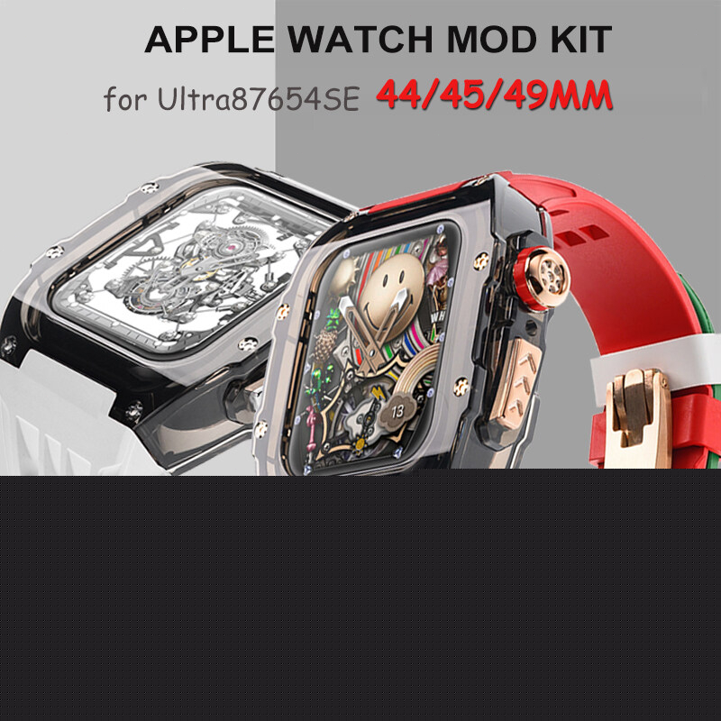 Mod Kit Fluororubber Luxury Transparent Case strap for Apple Watch Ultra 49mm 45mm 44mm I Watch Series 8 7 6 5 4 SE