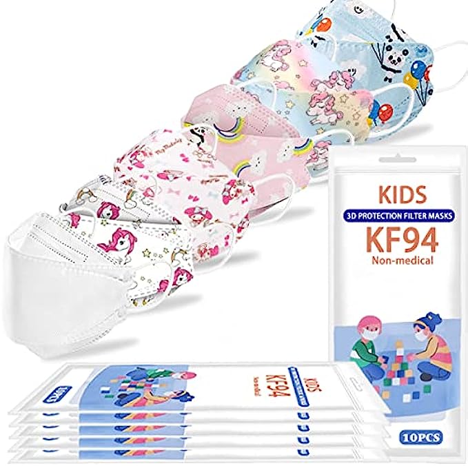 LOGAO【60-Packs-Individually-Packaged】-of-KF94-Disposable-Fish-Mouth-Type-Child-Safety-Four-Layer-Protective-mask-Kids-Disposable-Face-Masks-Comfortable-Breathable-and-Protection-Rate-of-95%-Suitabl