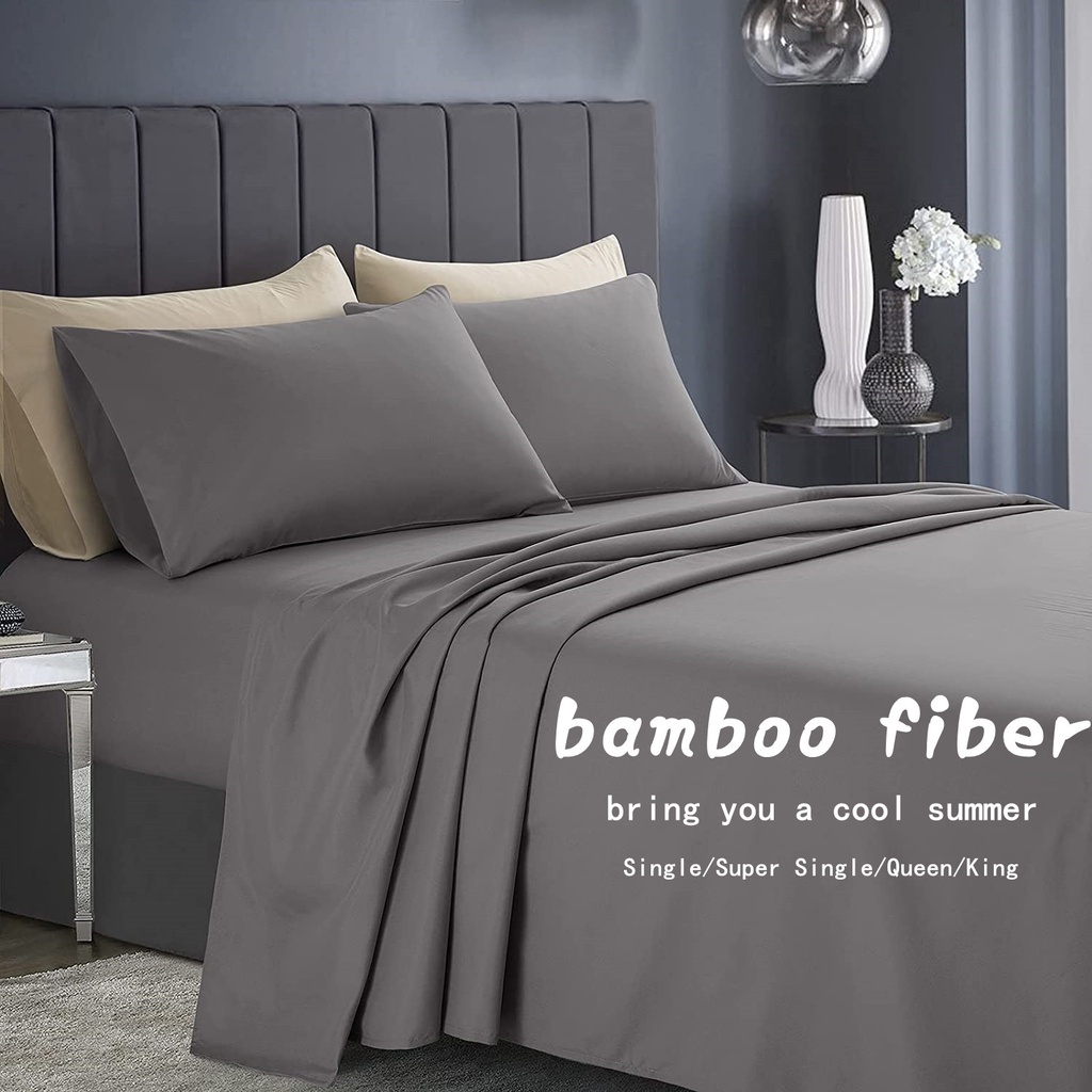 Luxury   Bamboo Fiber Fitted Bedsheet Silk Cooling Feel Bed sheet Super Soft Silky Smooth Bed Cover Single Queen King Size