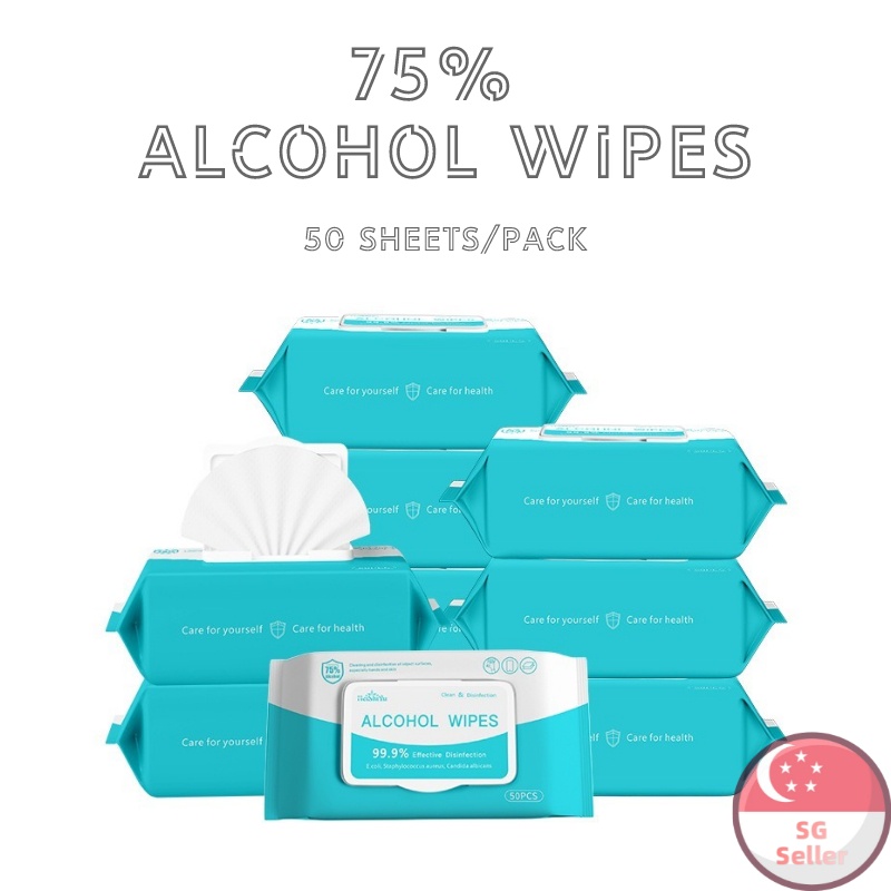 ??SG Local Stock??75  Alcohol Wipes Disposable 50 Sheets 99.99  Disinfection Sanitizing Wet Wipes 酒精杀毒湿巾一次性酒精殺毒濕巾