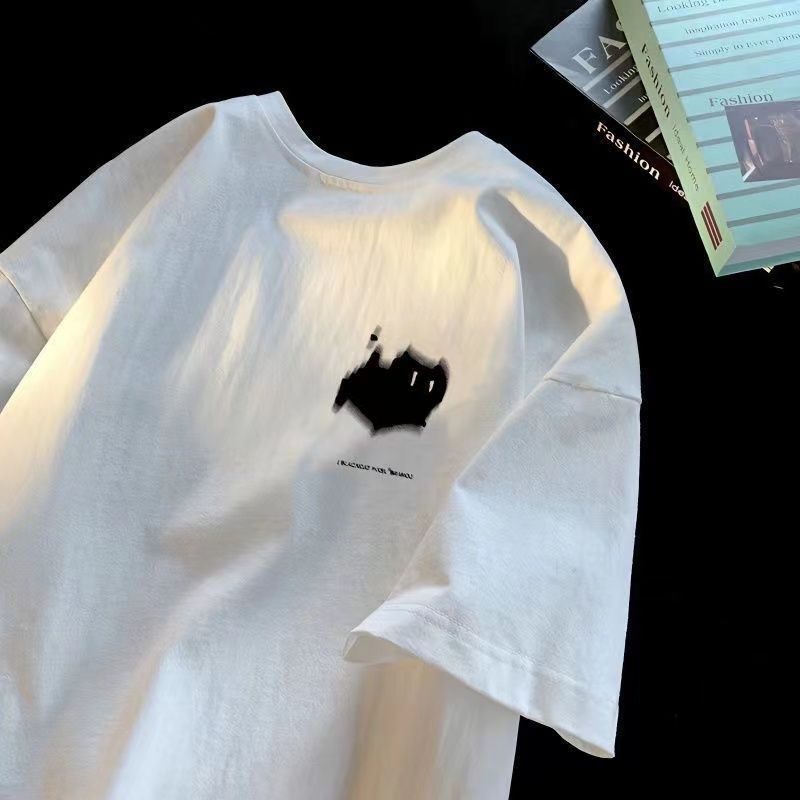 Fast Shipping   Cotton t-Shirt Hong Kong Style American Style Street Wear Short-Sleeved Men's Top Clothes Summer Loose Street All-Match Korean Version Half