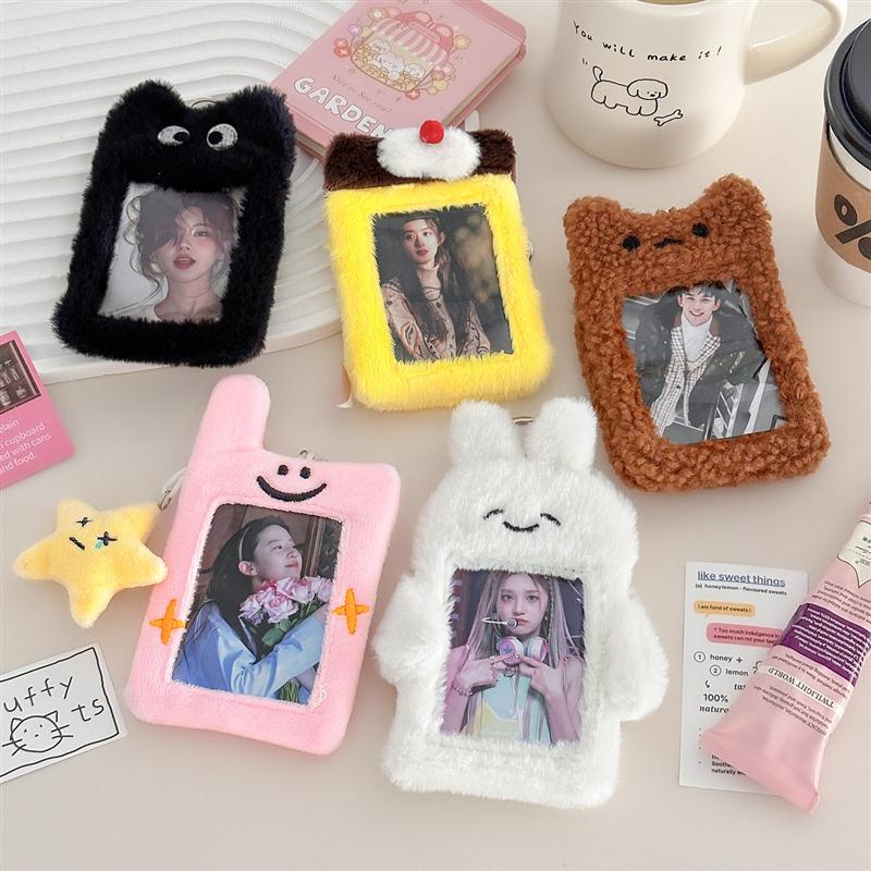 Ins Korean Cute Cartoon Plush Card Holder with Keychain Campus Card Bag idol Photocard Protective Case Stationery - High Quality,   Brand New, Women Bags, Others