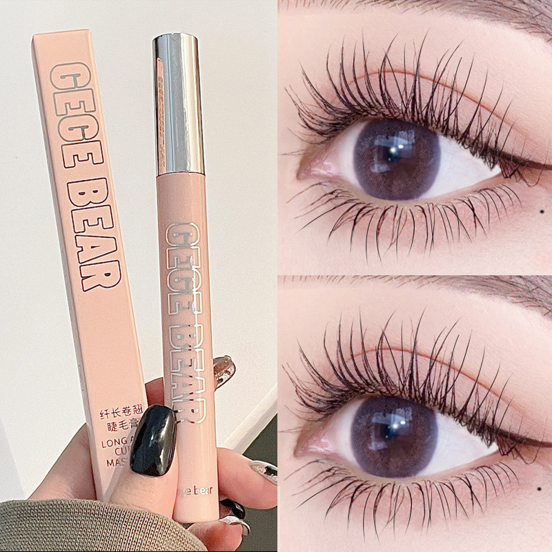 GECOMO Waterproof Mascara Fine Brush Head Long-lasting Thick Curly Eye Makeup Black Mascara