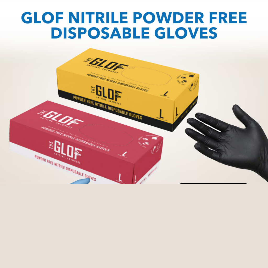 Glof Premium Nitrile Disposable Gloves - Powder Free, 100pcs/Box