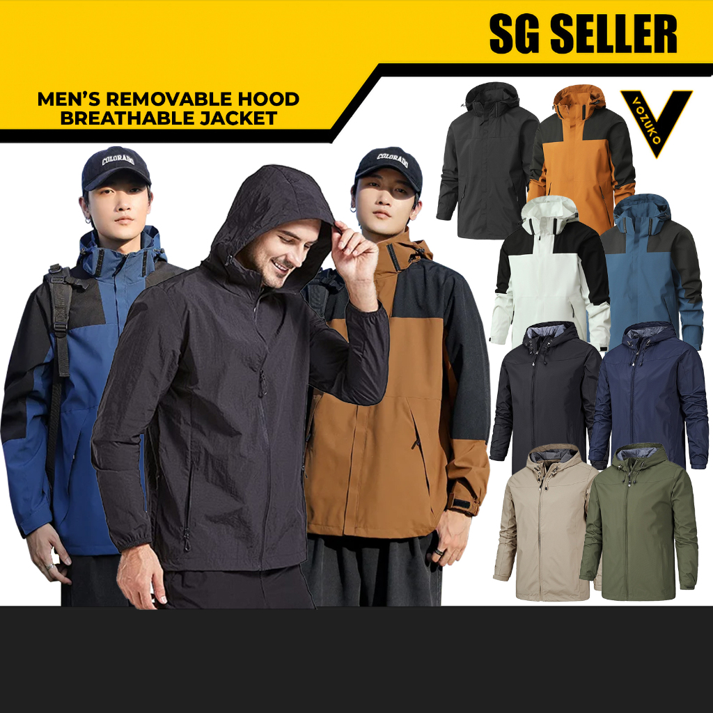 [SG SELLER]  Waterproof Lightweight Raincoat Jacket With Hood For Riding Hiking Running Vozuko