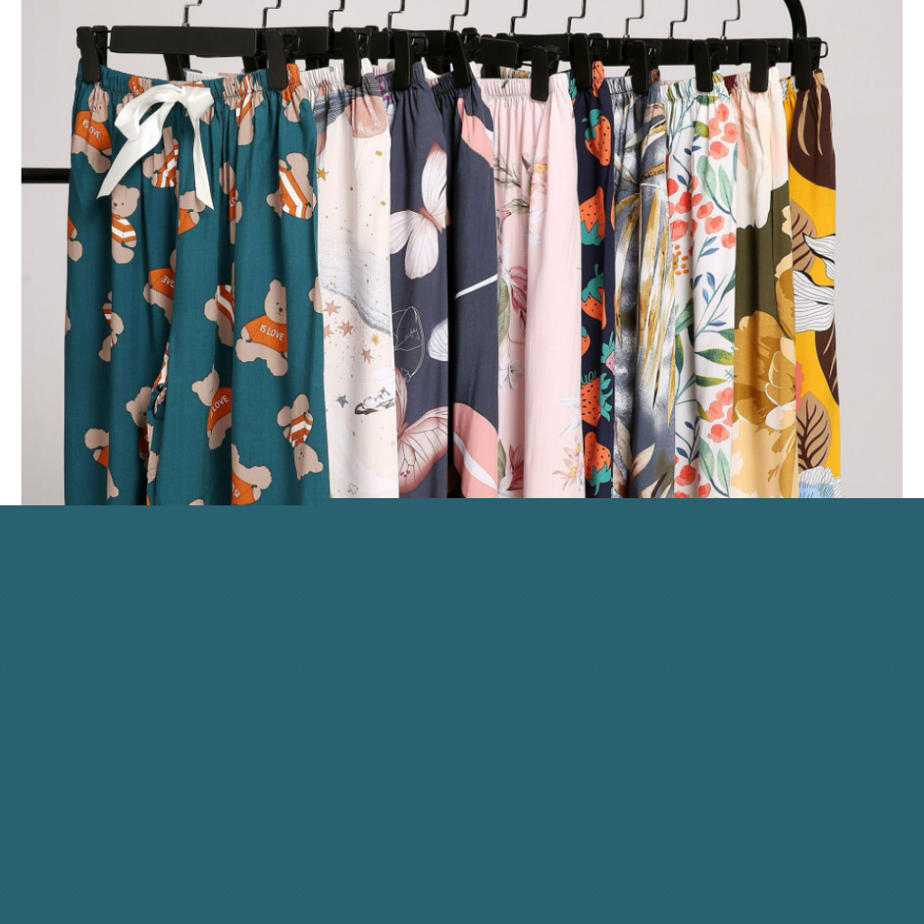 【?SG Seller】Long Summer cotton silk women's high waist wide leg pants indoor outdoor