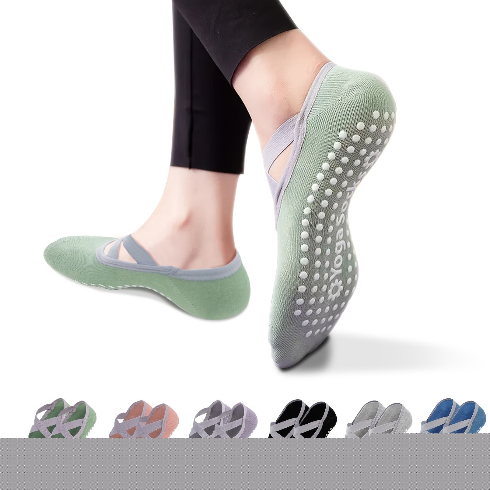 Women's Yoga Socks Non Slip Cross Strap Sports Socks With Extra Grips In Yoga Ballet Barre Pilates